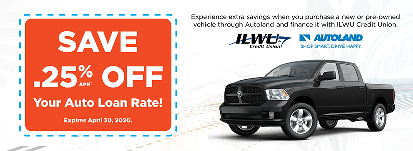 Save .25% APR<sup>1</sup> off your auto loan rate wwhen you purchase an vehicle with Autoland.